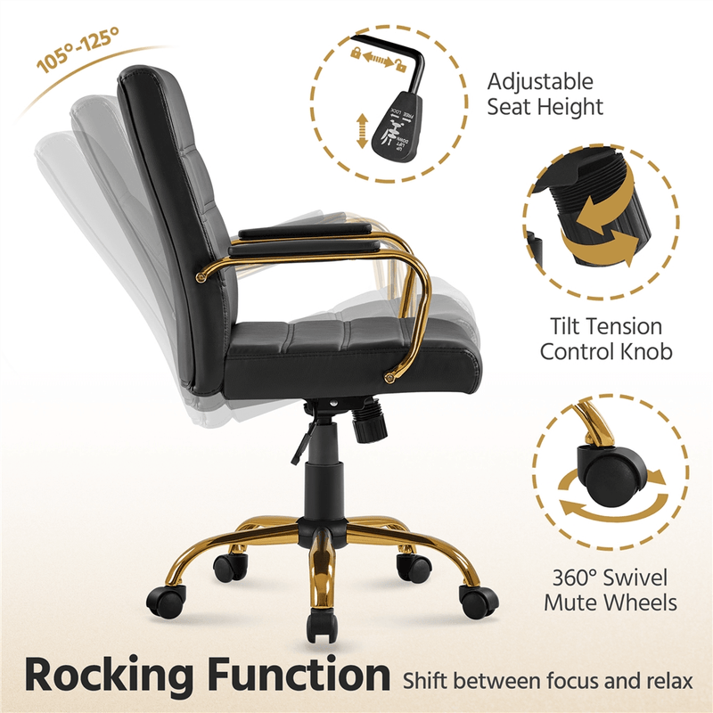 Yaheetech Office Desk Chair Mid-Back Adjustable PU Leather Executive Chair