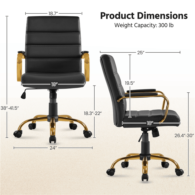 Yaheetech Office Desk Chair Mid-Back Adjustable PU Leather Executive Chair