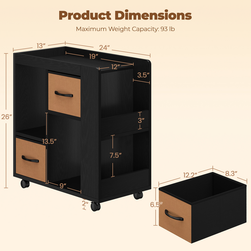 Yaheetech Modern Side Table with Wheels