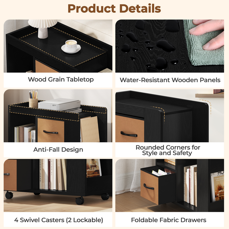 Yaheetech Modern Side Table with Wheels