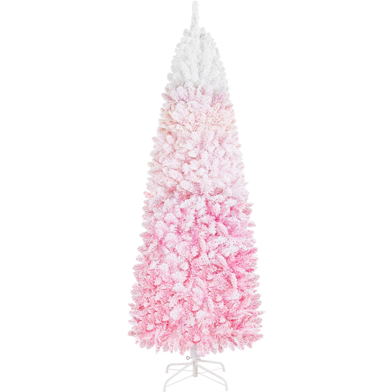 Yaheetech 7.5FT Pre-lit Flocked Pencil Artificial Christmas Tree