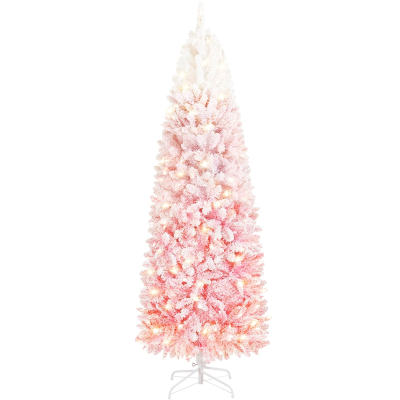 Yaheetech 7.5FT Pre-lit Flocked Pencil Artificial Christmas Tree
