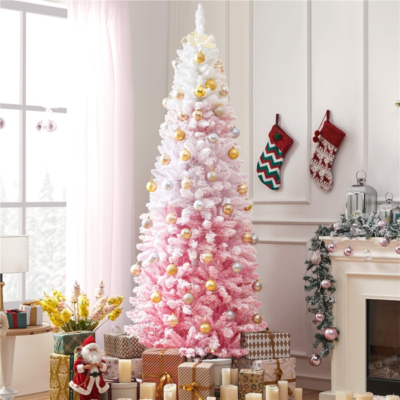 Yaheetech 7.5FT Pre-lit Flocked Pencil Artificial Christmas Tree