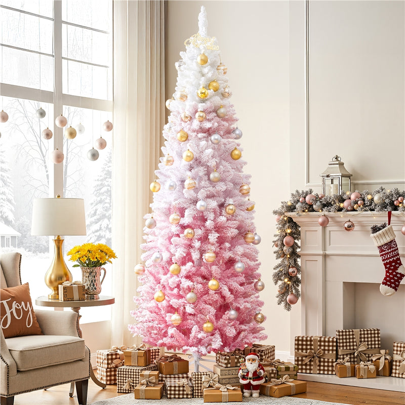 Yaheetech 7.5FT Pre-lit Flocked Pencil Artificial Christmas Tree