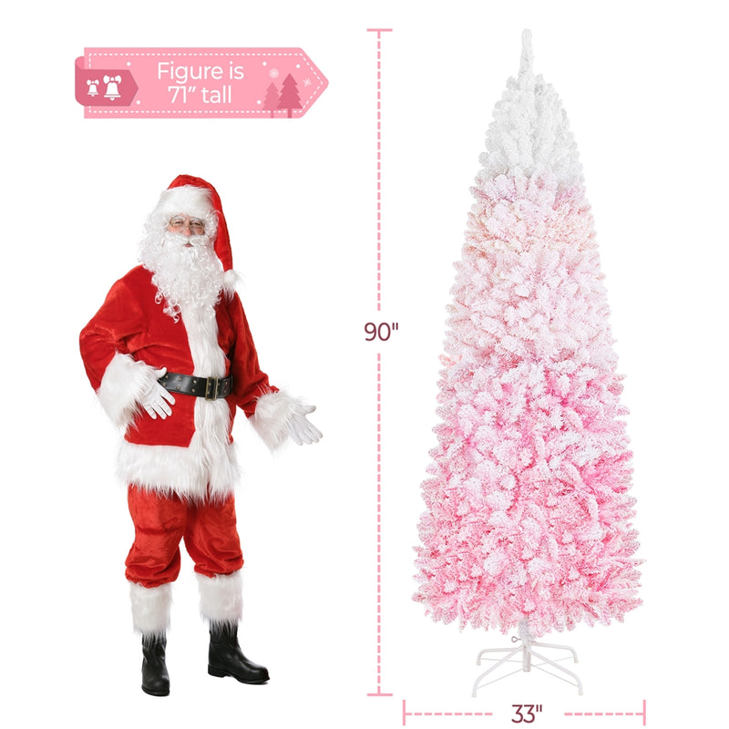 Yaheetech 7.5FT Pre-lit Flocked Pencil Artificial Christmas Tree