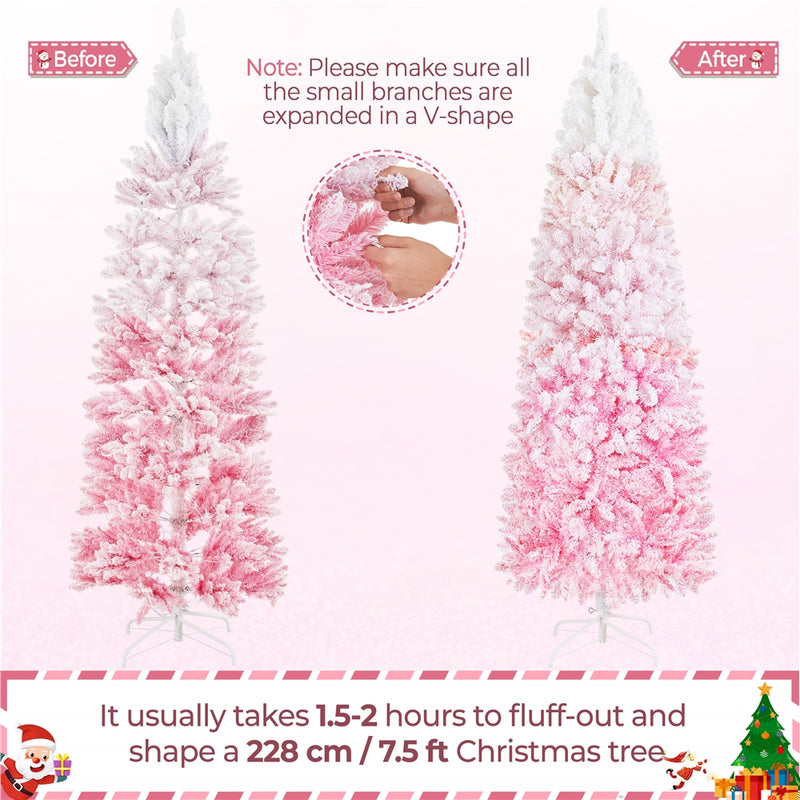 Yaheetech 7.5FT Pre-lit Flocked Pencil Artificial Christmas Tree