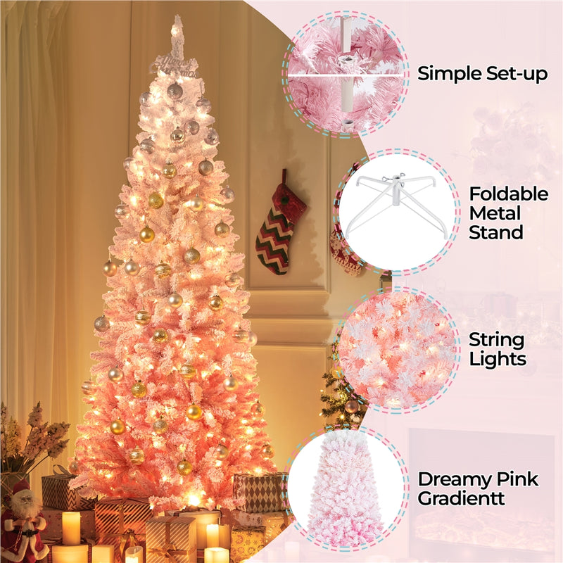 Yaheetech 7.5FT Pre-lit Flocked Pencil Artificial Christmas Tree