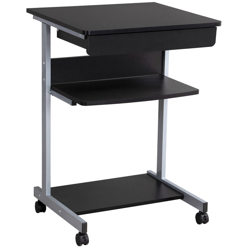 SOBERINE Rolling Computer Desk with Drawer & Keyboard Tray