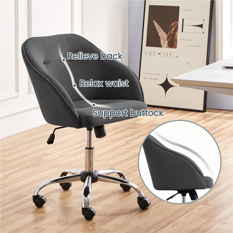 Yaheetech Adjustable Velvet Modern Desk Chair