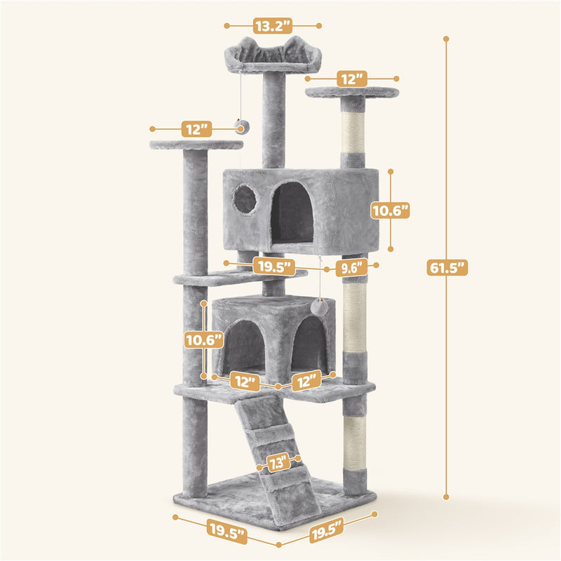 Yaheetech 62.5″ H Cat Tree w/ 2 Condos