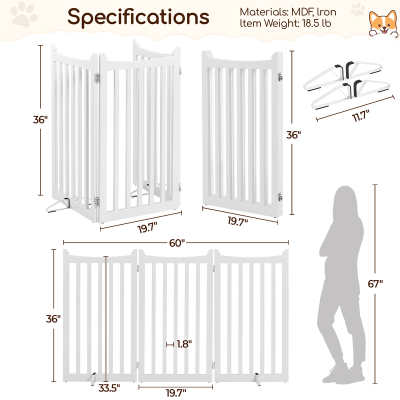 Yaheetech 36″  Freestanding Tall Wooden Pet Gate