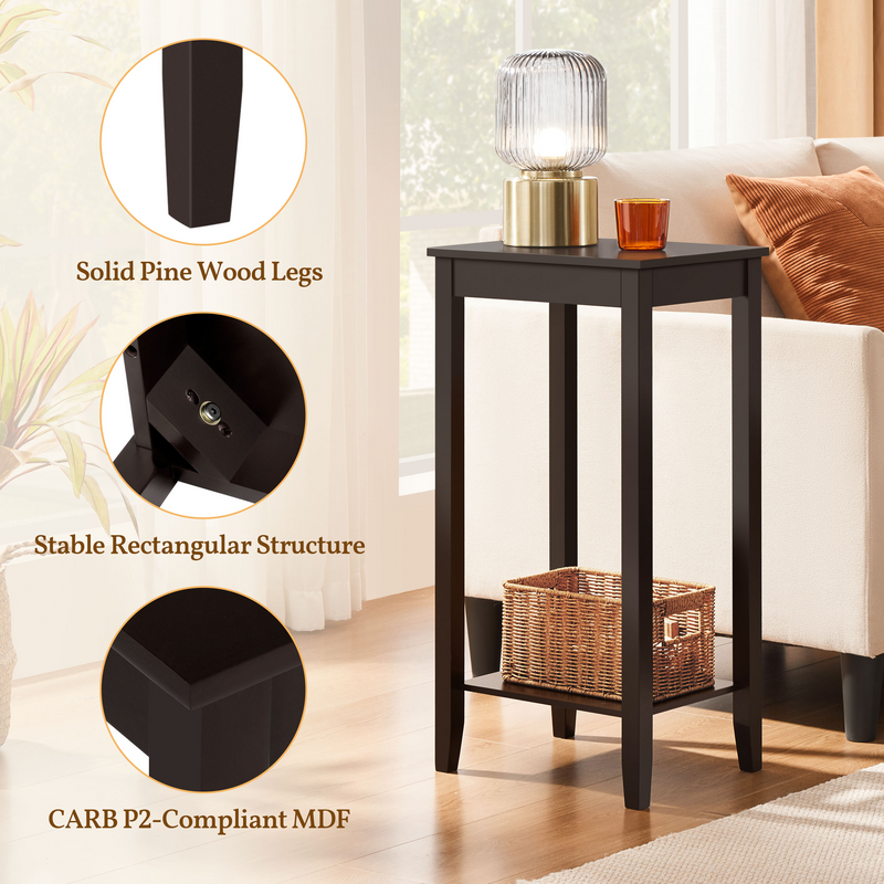 Yaheetech 2-Tier Tall End Table with Storage Shelf