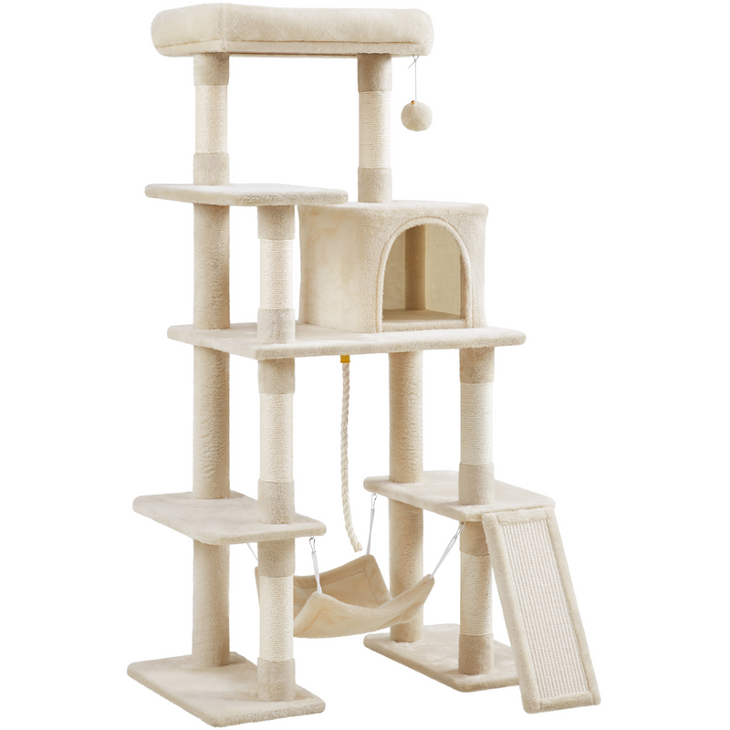 54″ Tall Cat Tree, Multilevel Plush Kitten Tree Condo