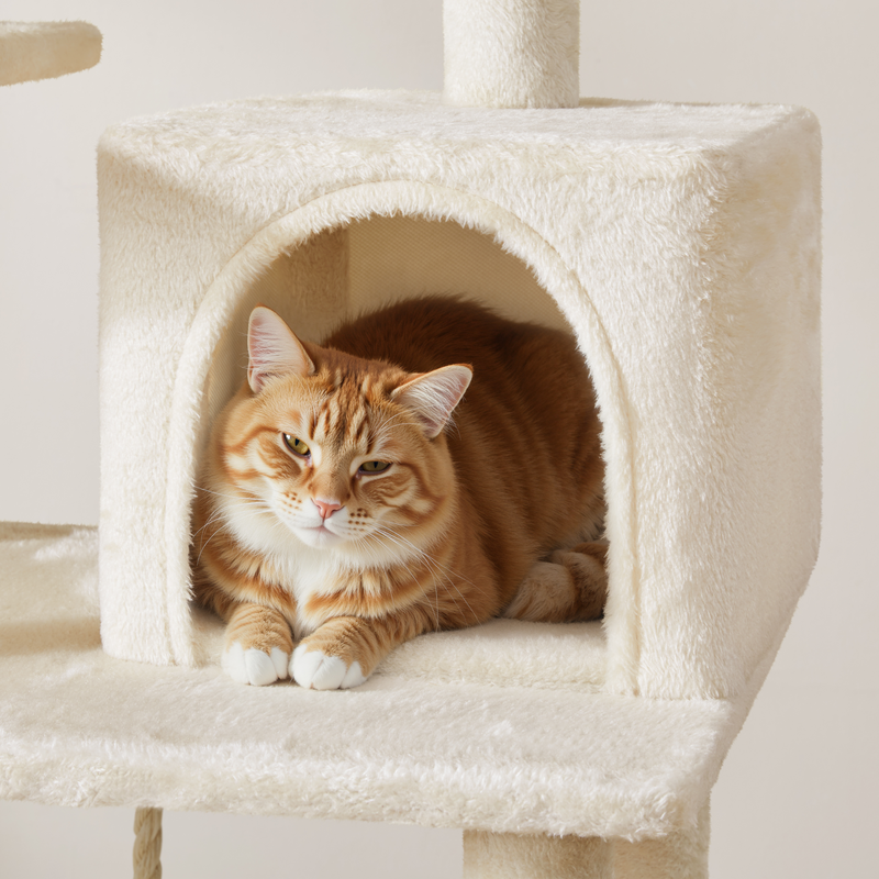 54″ Tall Cat Tree, Multilevel Plush Kitten Tree Condo