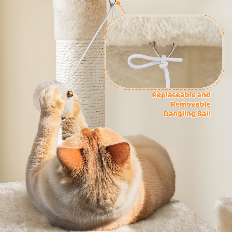54″ Tall Cat Tree, Multilevel Plush Kitten Tree Condo