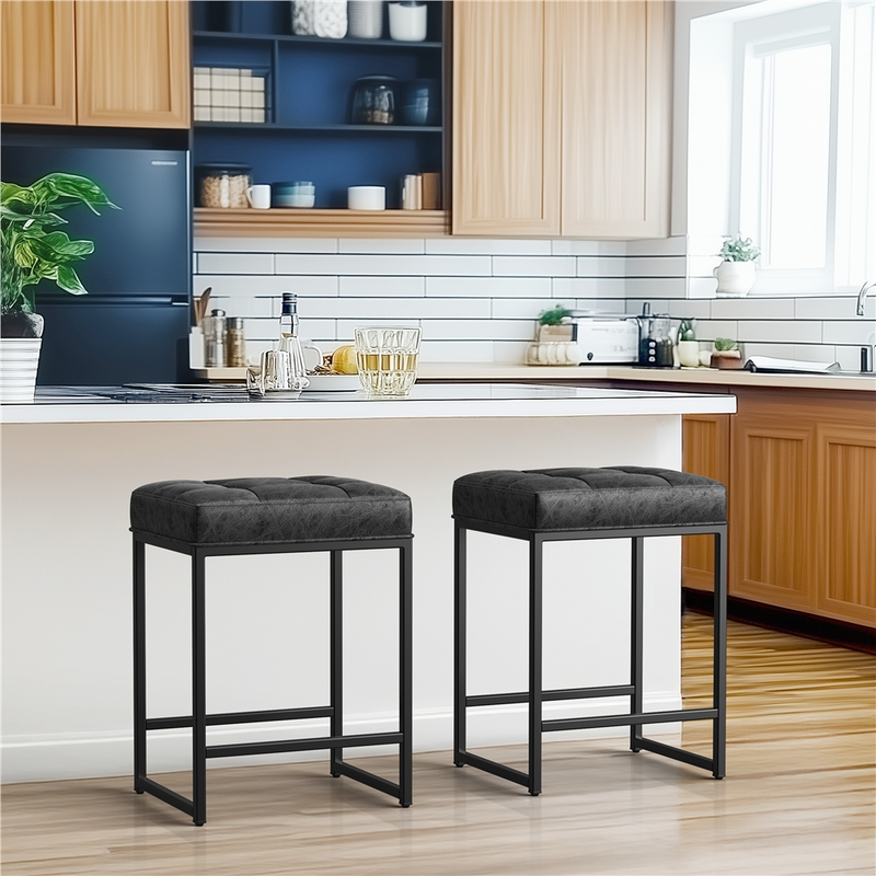Yaheetech Set of 2 Modern Faux Leather Bar Stools