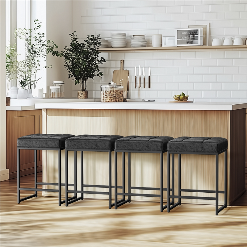 Yaheetech Set of 2 Modern Faux Leather Bar Stools