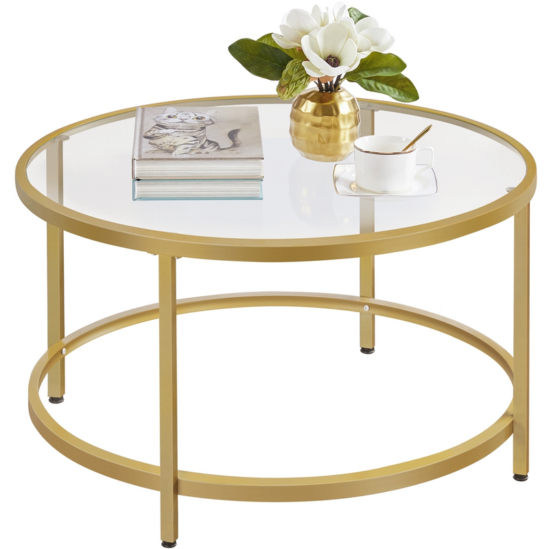 Yaheetech Round Glass Coffee Table
