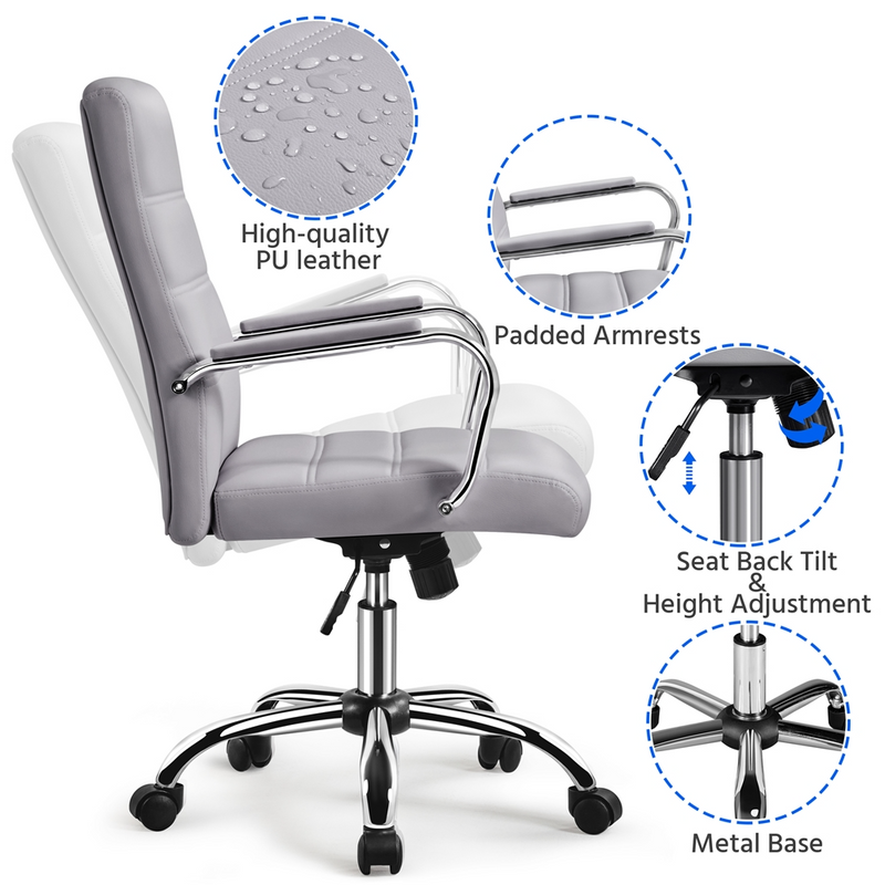 Yaheetech 360° Swivel PU Leather Mid-Back Office Chair