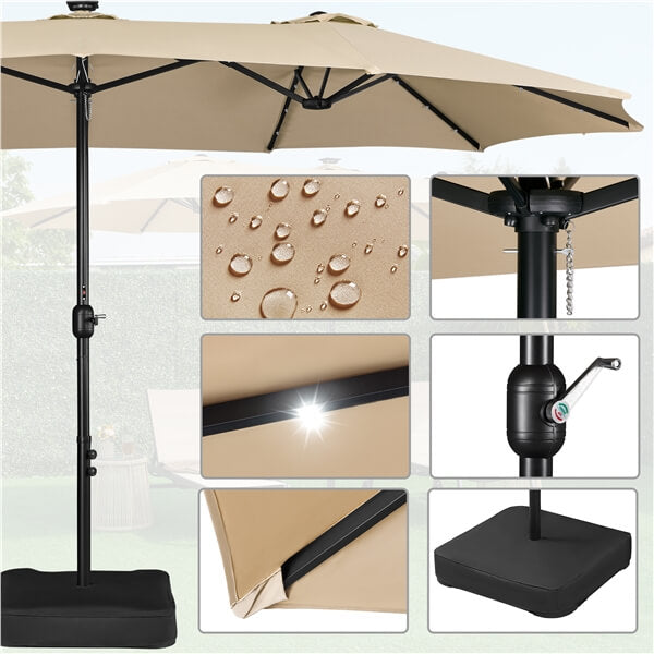 Yaheetech 15 ft Large Patio Umbrella with Solar Lights Double-Sided