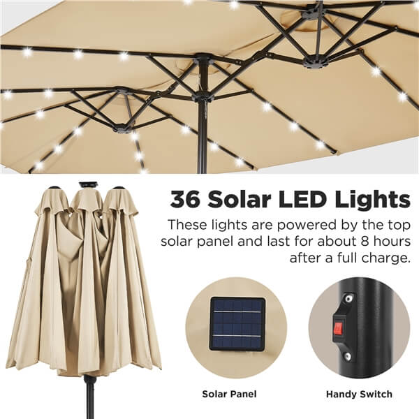 Yaheetech 13 ft Large Patio Umbrella with Solar Lights Double-Sided