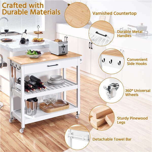Yaheetech Kitchen Island Cart on Wheels with Bamboo Tabletop