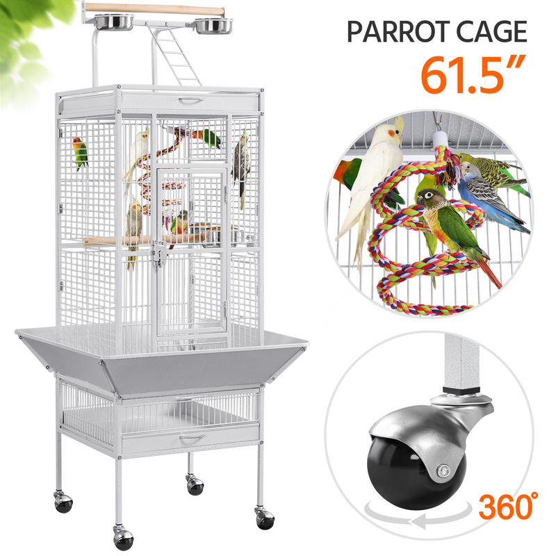 Yaheetech 61.5'' Rolling Metal Play Top Parrot Cage