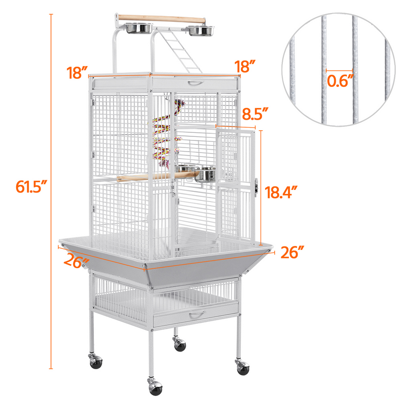 Yaheetech 61.5'' Rolling Metal Play Top Parrot Cage
