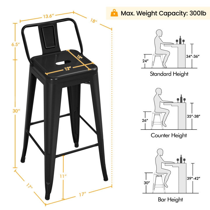 Yaheetech Set of 4 Metal Counter Height Bar Stools