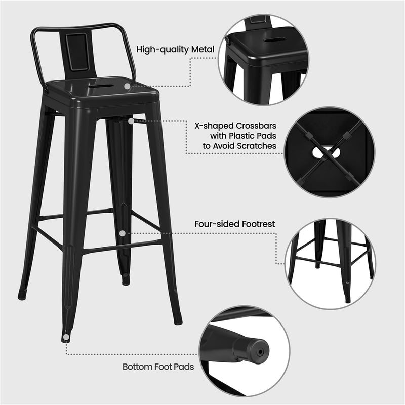 Yaheetech Set of 4 Metal Counter Height Bar Stools