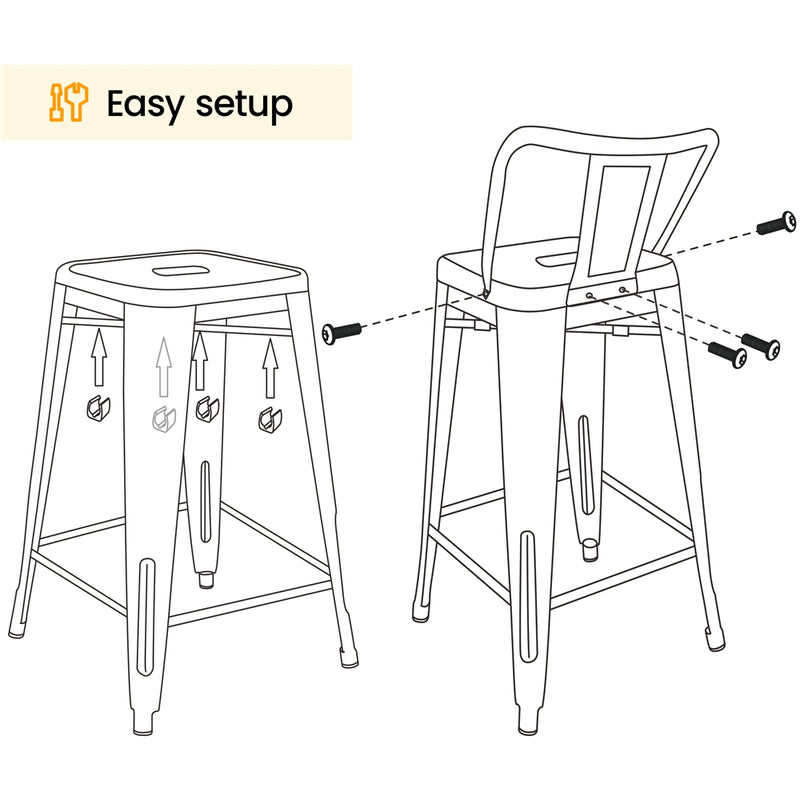 Yaheetech Set of 4 Metal Counter Height Bar Stools