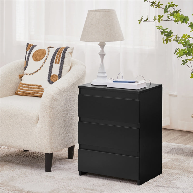 Yaheetech End Simple 3-Drawer Table with Charging Station