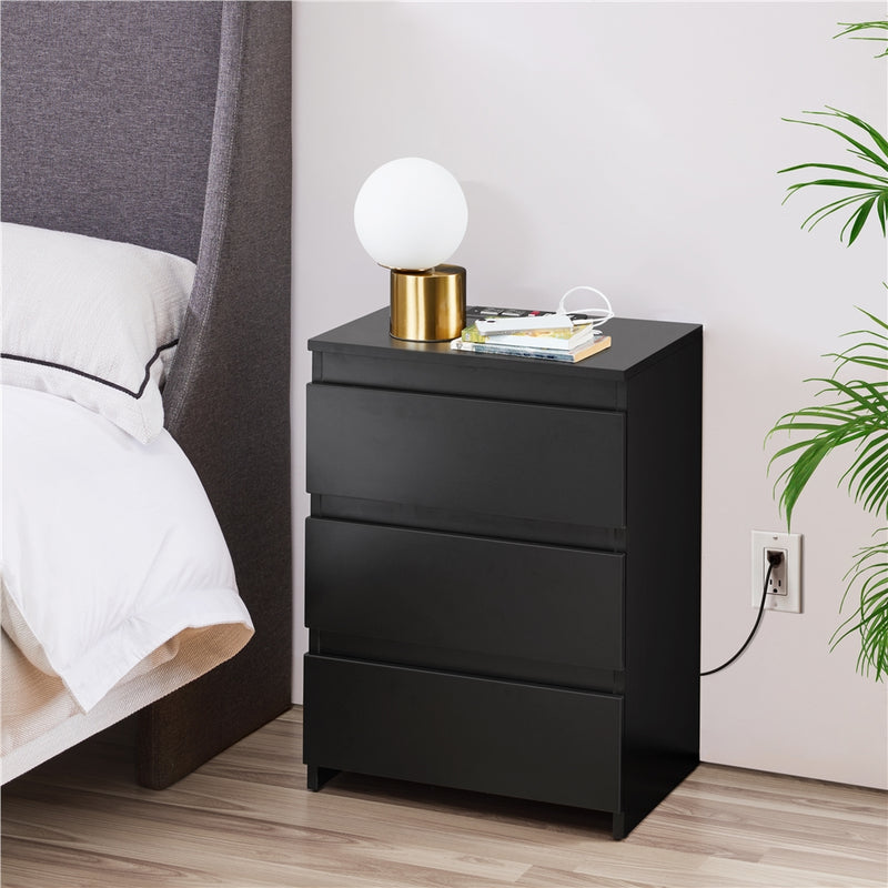 Yaheetech End Simple 3-Drawer Table with Charging Station