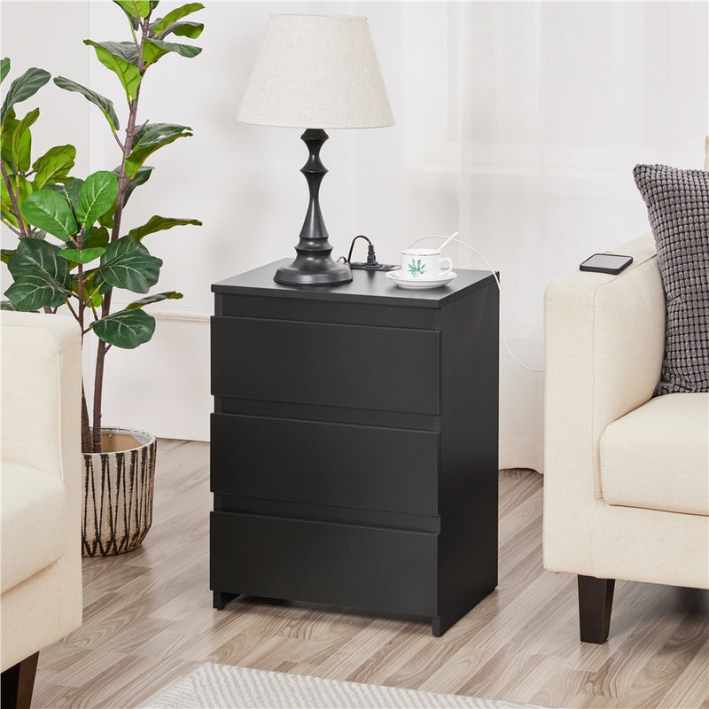 Yaheetech End Simple 3-Drawer Table with Charging Station