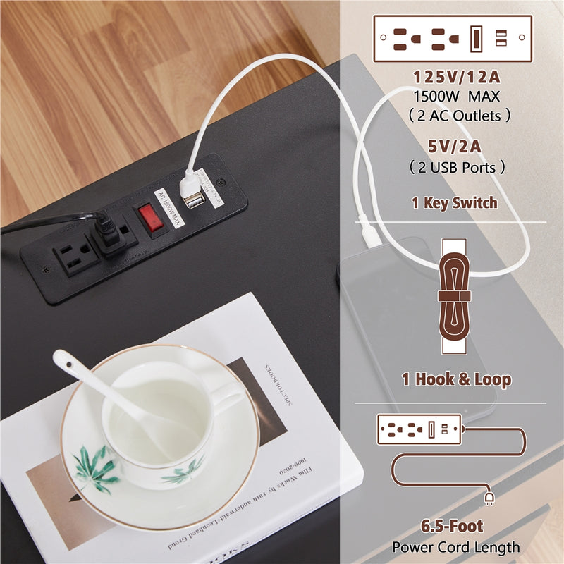 Yaheetech End Simple 3-Drawer Table with Charging Station