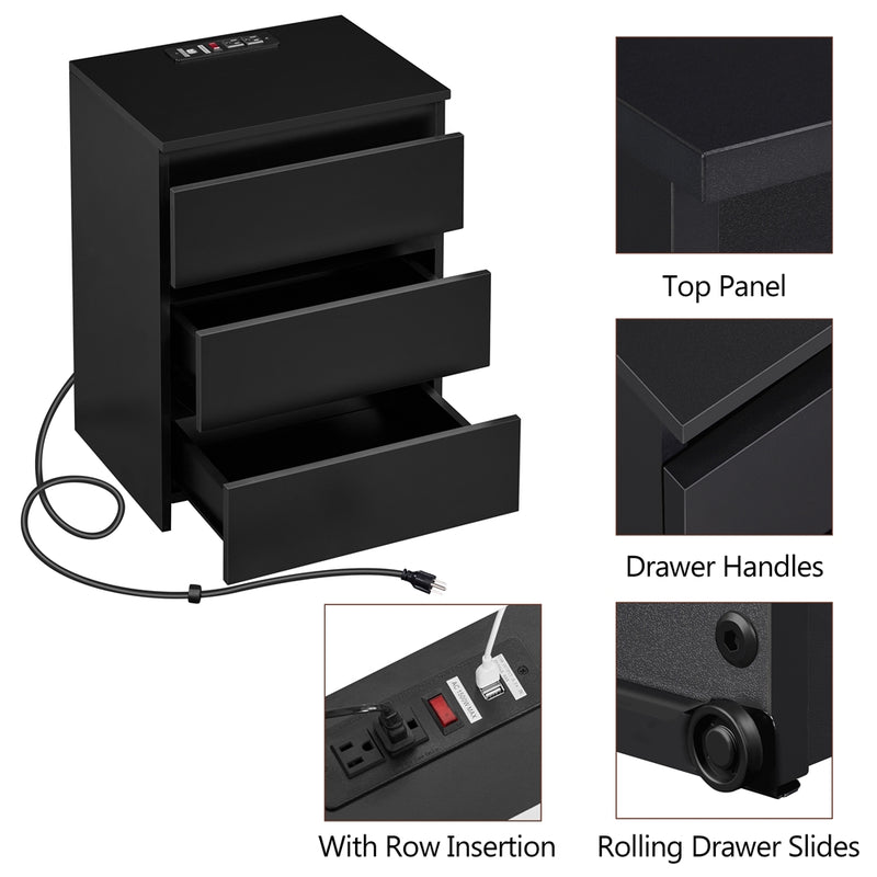 Yaheetech End Simple 3-Drawer Table with Charging Station