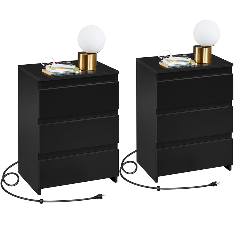 Yaheetech End Simple 3-Drawer Table with Charging Station