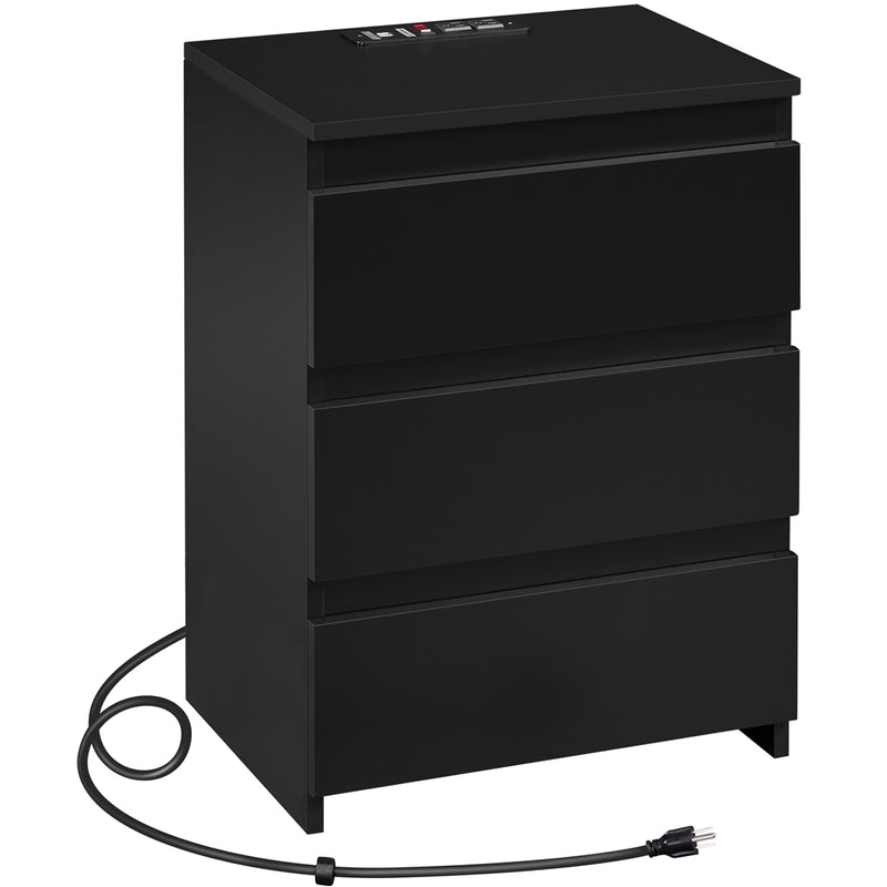 Yaheetech End Simple 3-Drawer Table with Charging Station