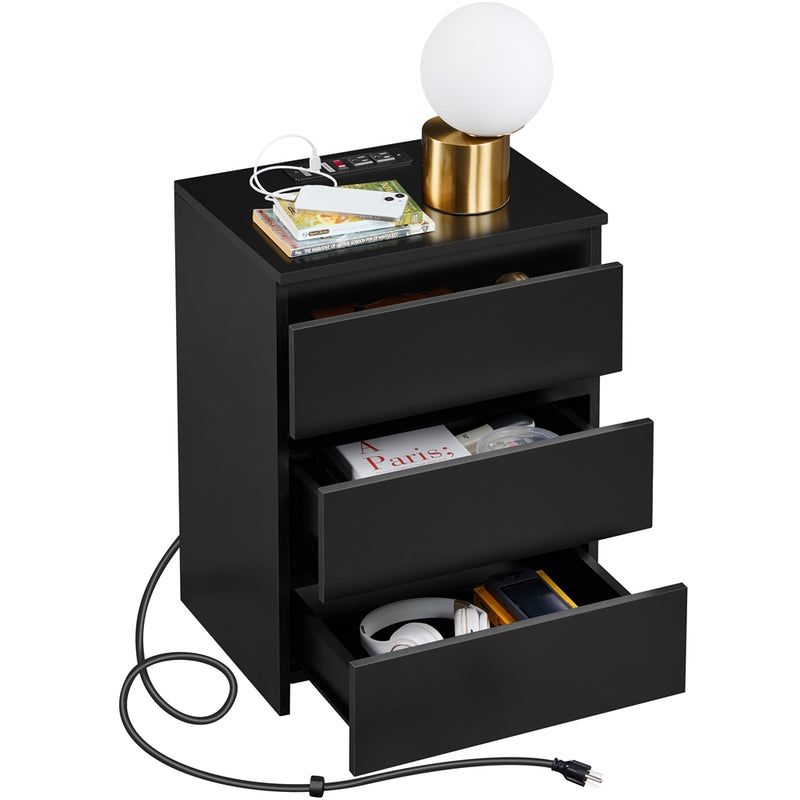 Yaheetech End Simple 3-Drawer Table with Charging Station