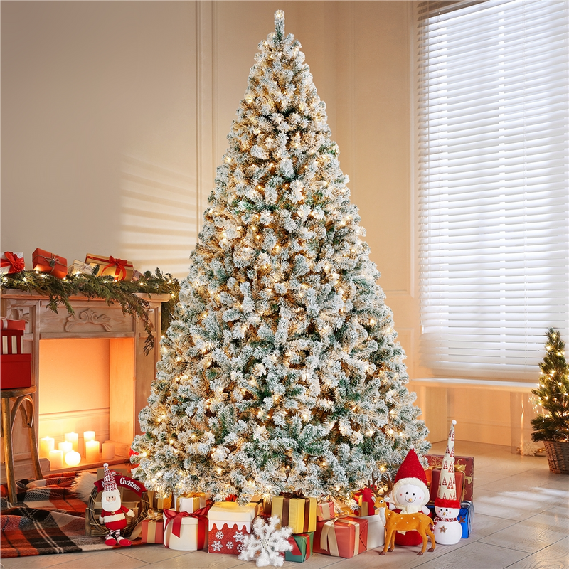 Yaheetech 9FT Pre-lit Flocked with Light Artificial Christmas Tree
