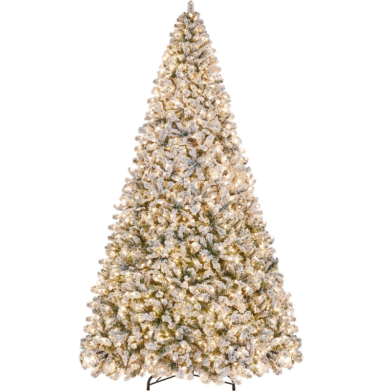 12FT Pre-lit Flocked with Light Artificial Christmas Tree