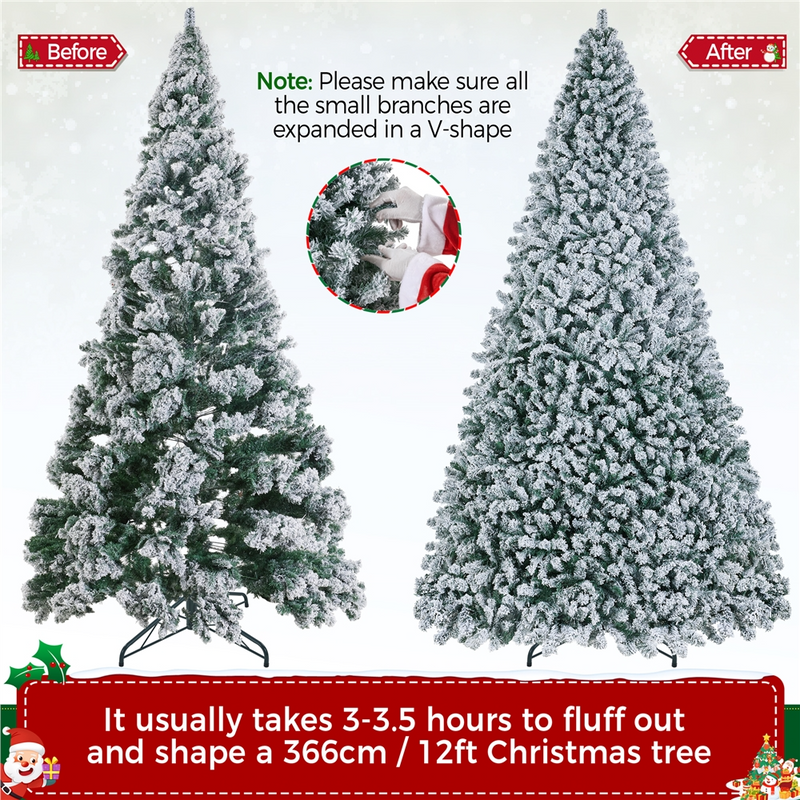 12FT Pre-lit Flocked with Light Artificial Christmas Tree