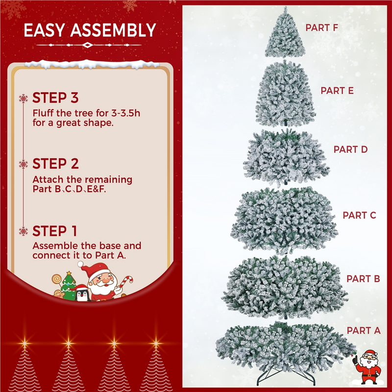 12FT Pre-lit Flocked with Light Artificial Christmas Tree