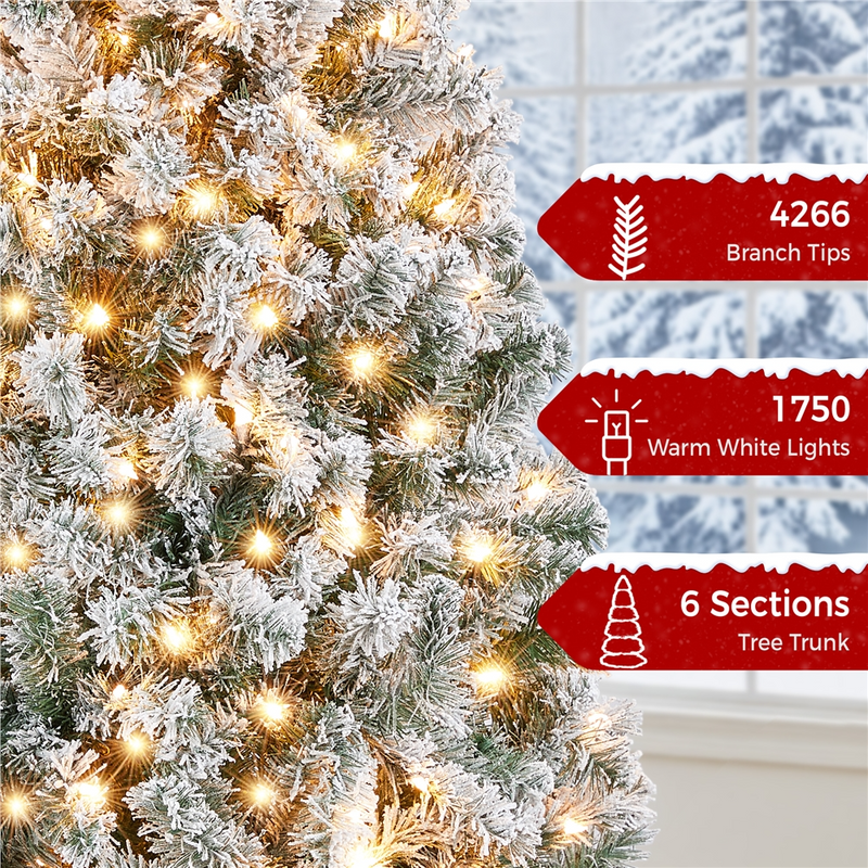 12FT Pre-lit Flocked with Light Artificial Christmas Tree