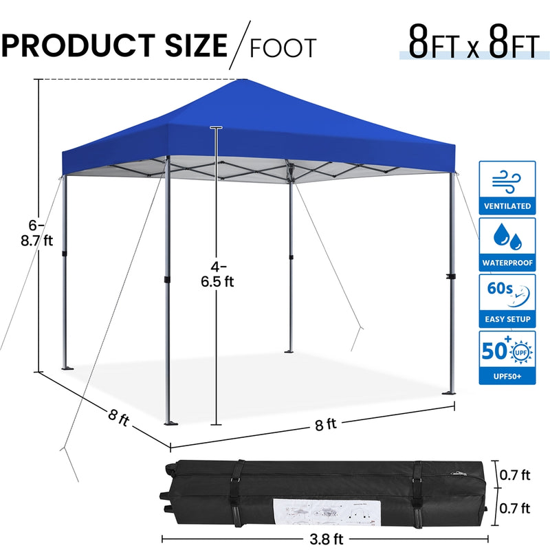 Yaheetech 8x8FT Pop-up UPF 50+ Canopy for Home & Patio, Blue