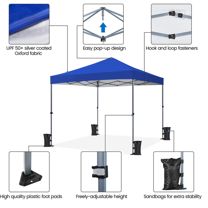 Yaheetech 8x8FT Pop-up UPF 50+ Canopy for Home & Patio, Blue