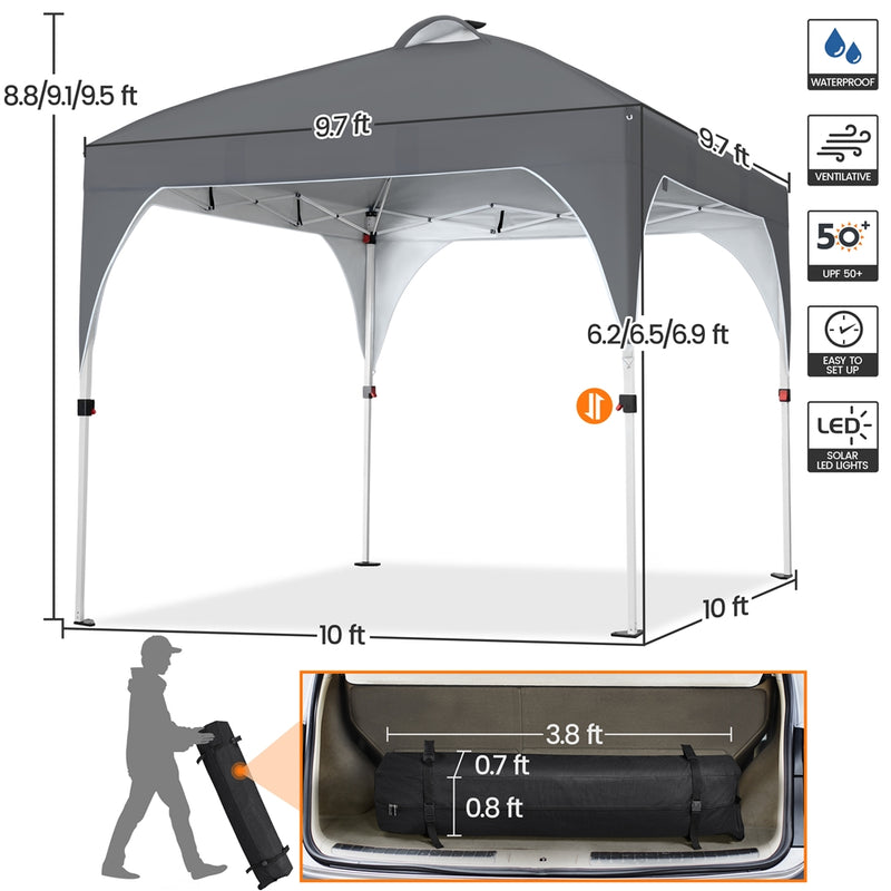 Yaheetech 10 × 10 ft Portable Pop-Up Canopy Tent with Solar LED Lights