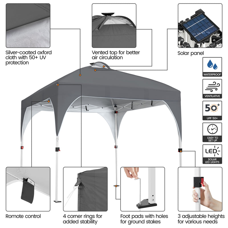 Yaheetech 10 × 10 ft Portable Pop-Up Canopy Tent with Solar LED Lights