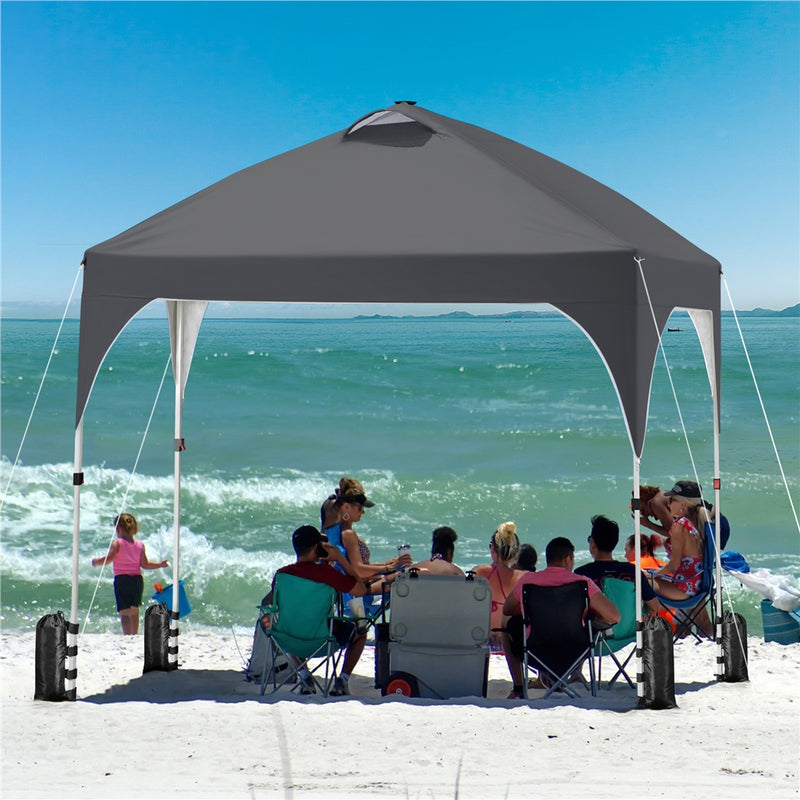 Yaheetech 10 × 10 ft Portable Pop-Up Canopy Tent with Solar LED Lights