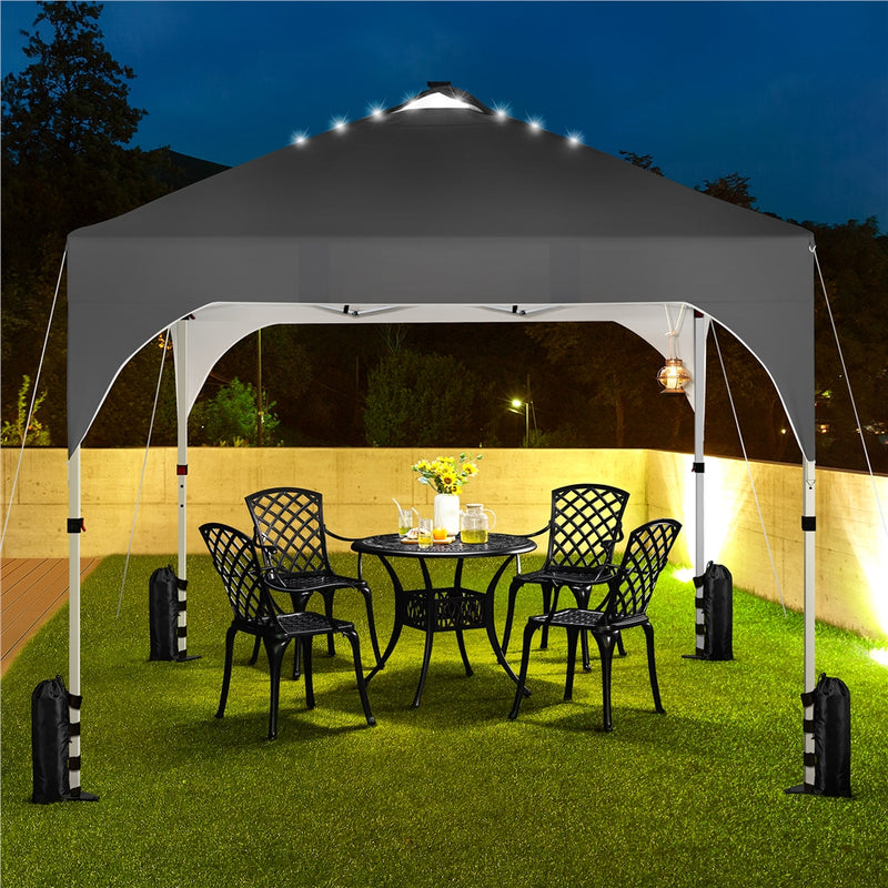 Yaheetech 10 × 10 ft Portable Pop-Up Canopy Tent with Solar LED Lights